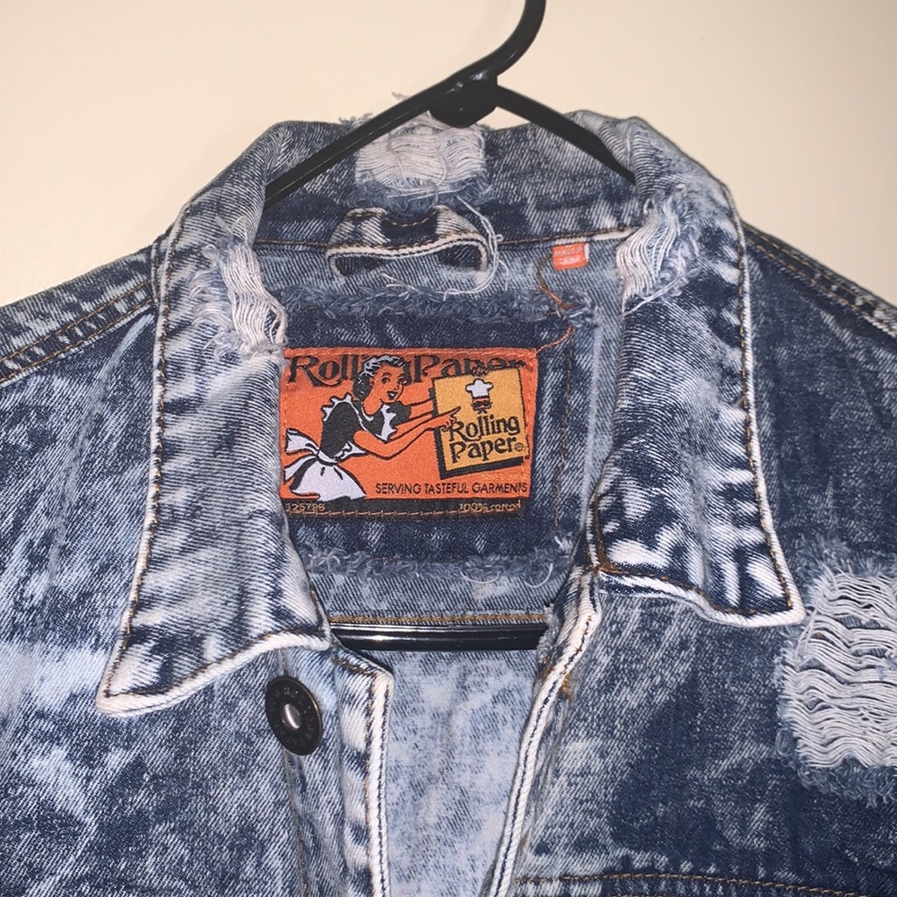 Custom | Ripped *Distressed Blue Jean Jacket *Size Large men - Picture 2 of 6
